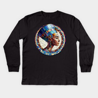 Egyptian Nefertiti -Mosaic Art Kids Long Sleeve T-Shirt